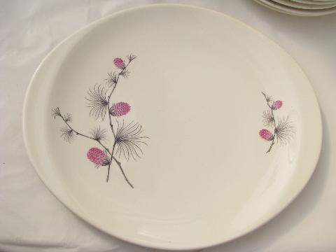 photo of vintage Canonsburg china plates, pink pinecones, ponderosa pine branch #2