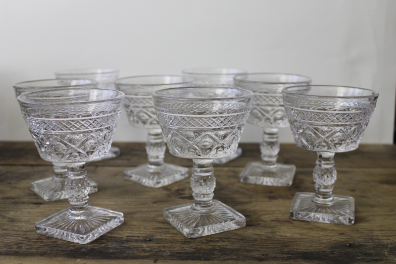 photo of vintage Cape Cod pattern Imperial glass goblets, heavy pressed glass champagne glasses  #1