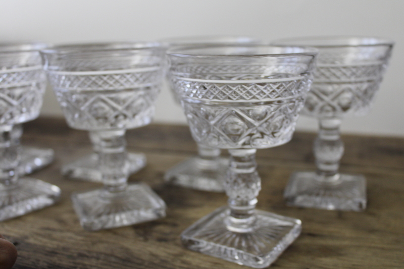 photo of vintage Cape Cod pattern Imperial glass goblets, heavy pressed glass champagne glasses  #5