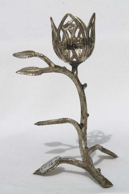 photo of vintage Capodimonte - Italy metal filigree flower, display stand for china or decorated egg #1