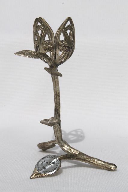 photo of vintage Capodimonte - Italy metal filigree flower, display stand for china or decorated egg #2