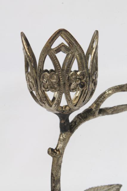 photo of vintage Capodimonte - Italy metal filigree flower, display stand for china or decorated egg #4