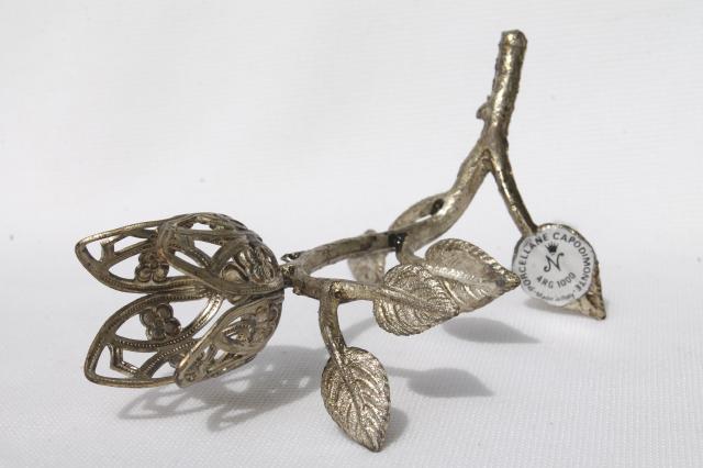 photo of vintage Capodimonte - Italy metal filigree flower, display stand for china or decorated egg #5