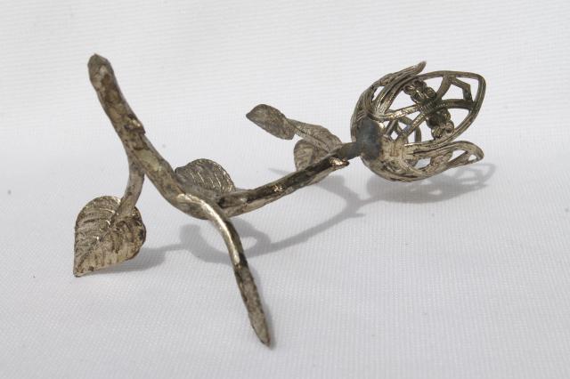 photo of vintage Capodimonte - Italy metal filigree flower, display stand for china or decorated egg #6