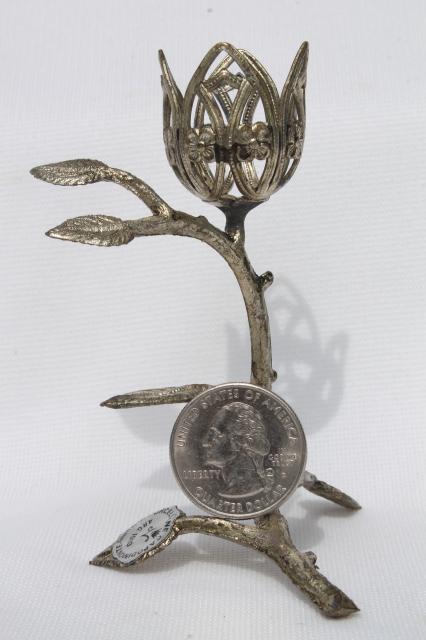 photo of vintage Capodimonte - Italy metal filigree flower, display stand for china or decorated egg #7