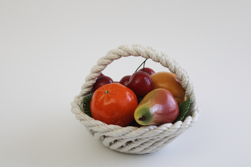 photo of vintage Capodimonte fruit basket, hand painted ceramic made in Italy #1