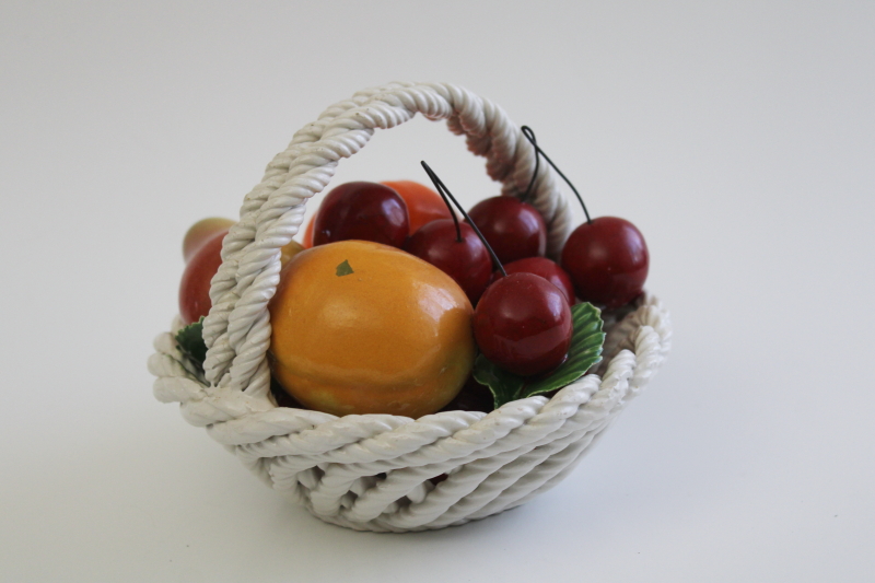 photo of vintage Capodimonte fruit basket, hand painted ceramic made in Italy #2