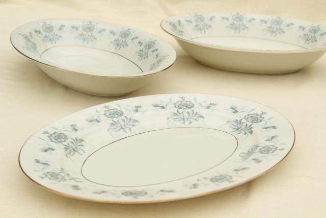 photo of vintage Caprice Castleton china dinnerware for 8, ivory w/ grey, mint green floral #2