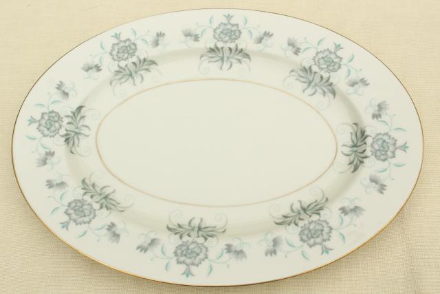 photo of vintage Caprice Castleton china dinnerware for 8, ivory w/ grey, mint green floral #3