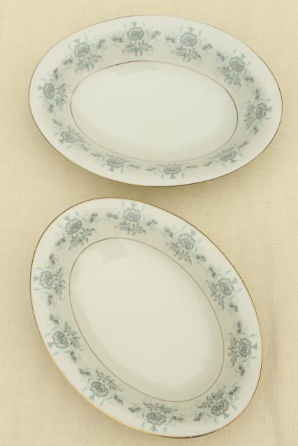 photo of vintage Caprice Castleton china dinnerware for 8, ivory w/ grey, mint green floral #4