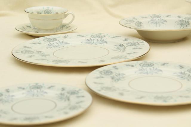 photo of vintage Caprice Castleton china dinnerware for 8, ivory w/ grey, mint green floral #5