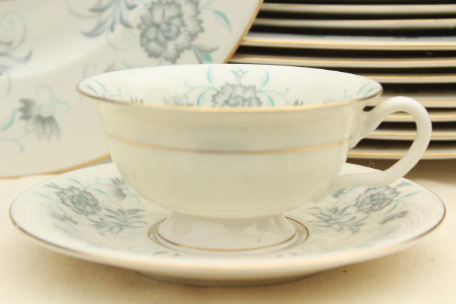 photo of vintage Caprice Castleton china dinnerware for 8, ivory w/ grey, mint green floral #6