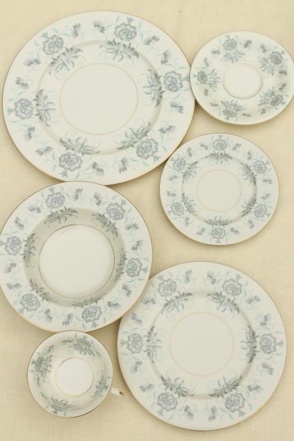 photo of vintage Caprice Castleton china dinnerware for 8, ivory w/ grey, mint green floral #7