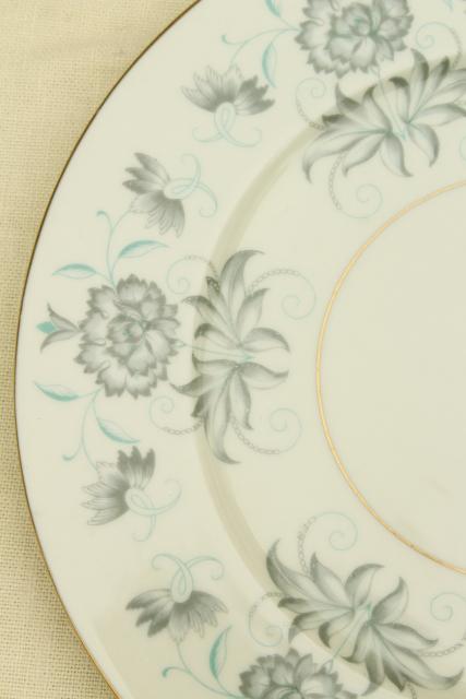 photo of vintage Caprice Castleton china dinnerware for 8, ivory w/ grey, mint green floral #9