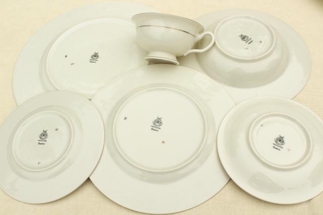 photo of vintage Caprice Castleton china dinnerware for 8, ivory w/ grey, mint green floral #11