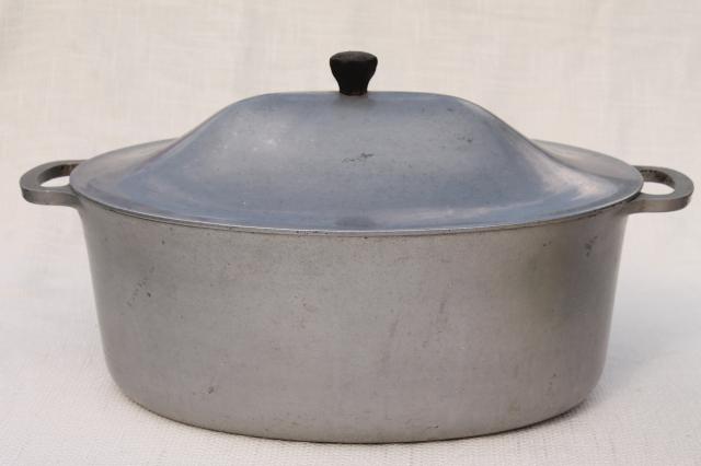 photo of vintage Cast Rite aluminum oval dutch oven roaster, chicken fryer roasting pan #3