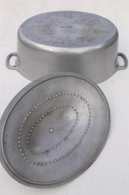 photo of vintage Cast Rite aluminum oval dutch oven roaster, chicken fryer roasting pan #7