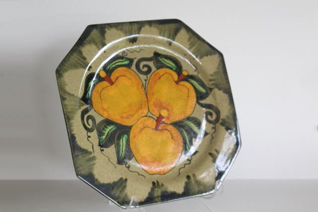 photo of vintage Castillo pottery made in Mexico, hand painted folk art charger plate w/ yellow apples #2