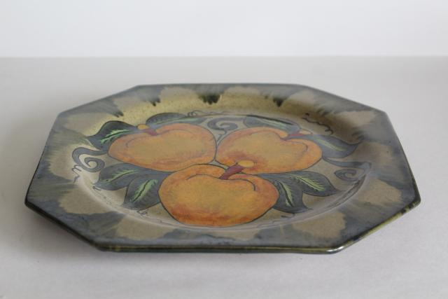 photo of vintage Castillo pottery made in Mexico, hand painted folk art charger plate w/ yellow apples #5