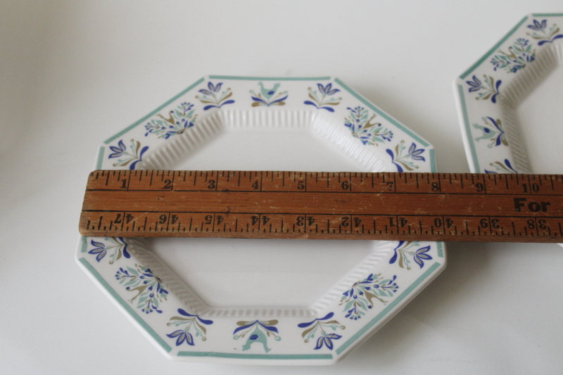 photo of vintage Castleton Japan ironstone china dishes, octagonal bowls & salad plates green & aqua print border  #5