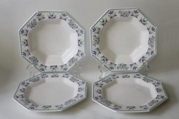 vintage Castleton Japan ironstone china dishes, octagonal bowls & salad plates green & aqua print border 