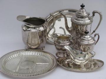 catalog photo of vintage Castleton silver plate serving pieces, pitcher, coffee service set, relish tray