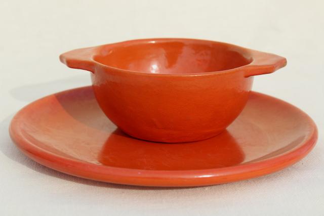 photo of vintage Catalina Island pottery California Toyon red orange plate & bowl #1