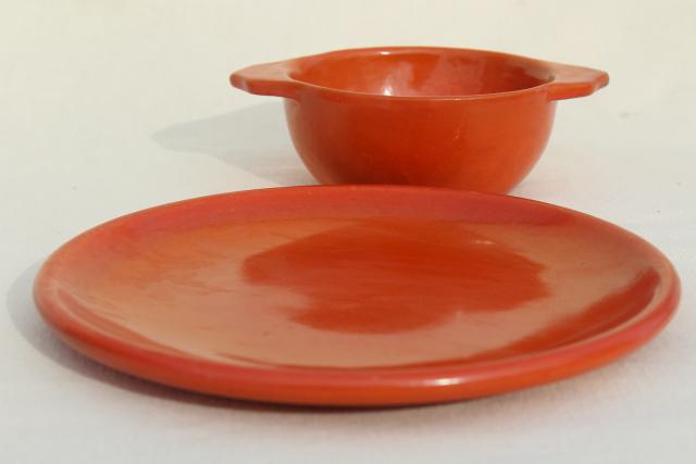 photo of vintage Catalina Island pottery California Toyon red orange plate & bowl #2