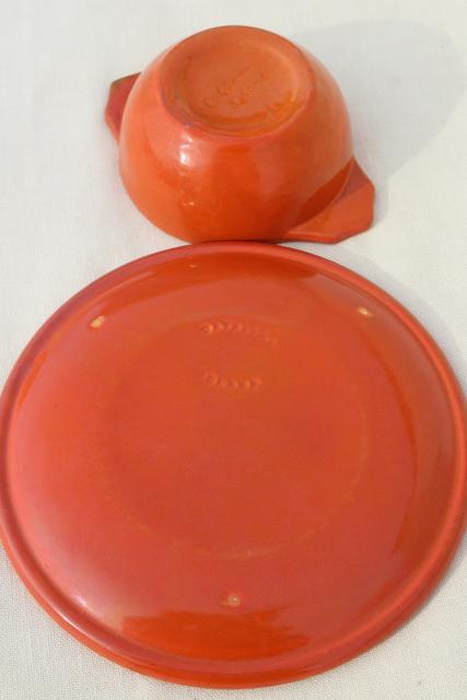 photo of vintage Catalina Island pottery California Toyon red orange plate & bowl #7