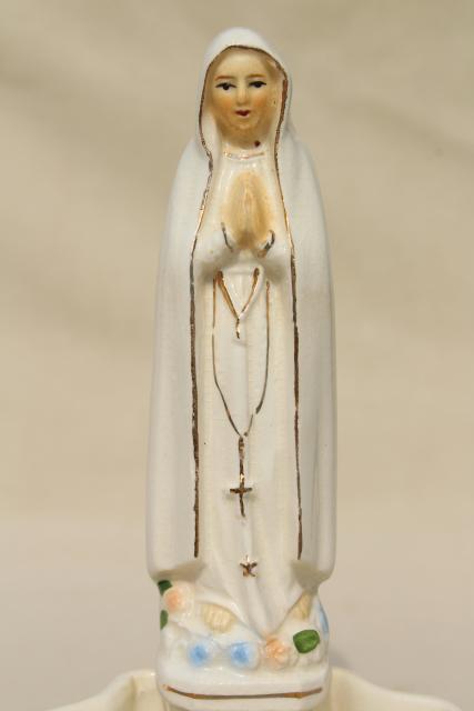 photo of vintage Catholic holy water font, hand painted china Mary Madonna religious figure #6