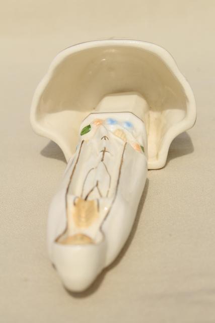 photo of vintage Catholic holy water font, hand painted china Mary Madonna religious figure #7