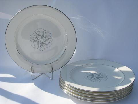 photo of vintage Celeste Homer Laughlin china, retro blue/grey floral, 6 dinner plates #1