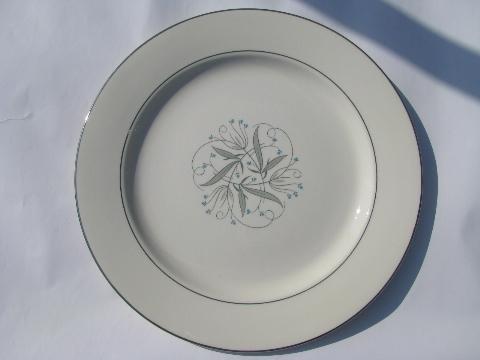 photo of vintage Celeste Homer Laughlin china, retro blue/grey floral, 6 dinner plates #2