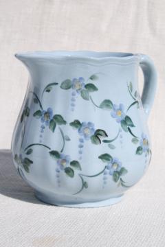 catalog photo of vintage Celeste blue J&G Meakin china pitcher, large jug w/ hand painted flowers