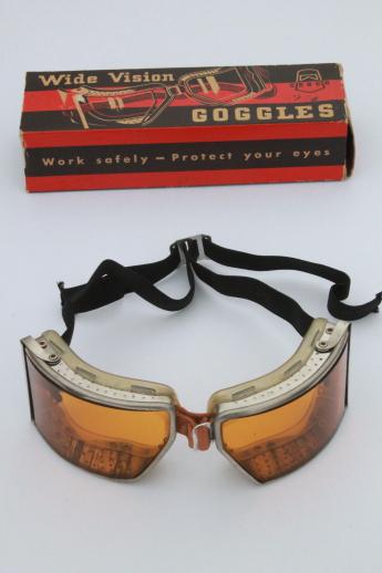 photo of vintage Cesco amber goggles in original box - steampunk workshop, motorcycle / aviator safety glasses  #1