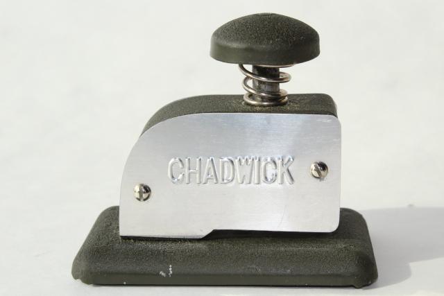 photo of vintage Chadwick stapleless stapler, clip-less paper fastener for office desk filing #2