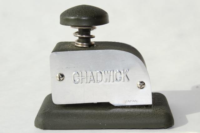 photo of vintage Chadwick stapleless stapler, clip-less paper fastener for office desk filing #4