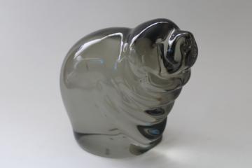 catalog photo of vintage Chalet glass figurine, large heavy Newfoundland dog smoke glass paperweight statue 