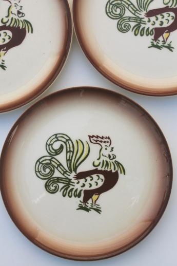 photo of vintage Chanticleer rooster hand-painted plates, Brock of California pottery #3