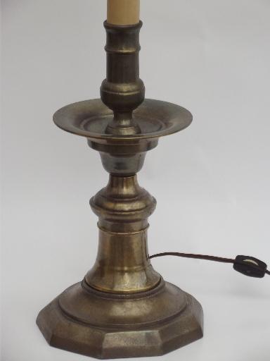 photo of vintage Chapman brass table lamp, solid brass twin light fixture #1