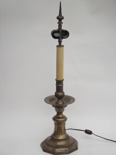 photo of vintage Chapman brass table lamp, solid brass twin light fixture #2