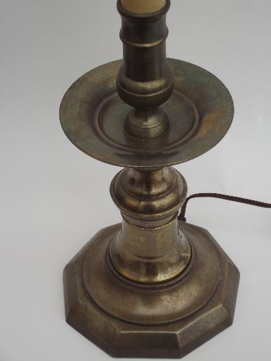 photo of vintage Chapman brass table lamp, solid brass twin light fixture #3