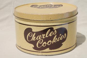 catalog photo of vintage Charles Chips - Cookies - tin, collectible advertising potato chips