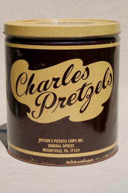 photo of vintage Charles Chips - Pretzels - tin, collectible advertising potato chips #1