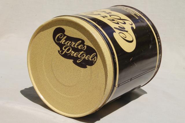 photo of vintage Charles Chips - Pretzels - tin, collectible advertising potato chips #4