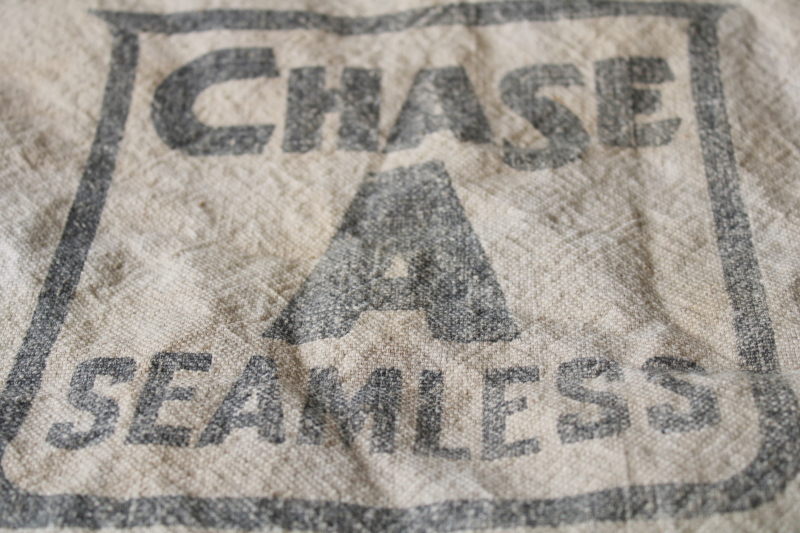 photo of vintage Chase bag brown stripe seamless cotton grain bags, Shullsburg Wisconsin advertising #8