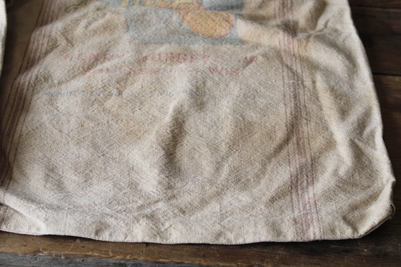 photo of vintage Chase bag brown stripe seamless cotton grain bags, Shullsburg Wisconsin advertising #14