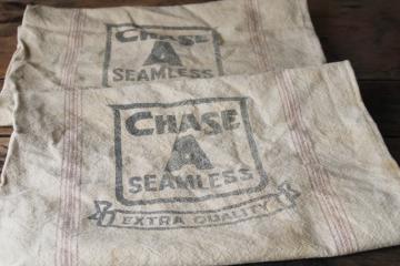 vintage Chase bag brown stripe seamless cotton grain bags, Shullsburg Wisconsin advertising