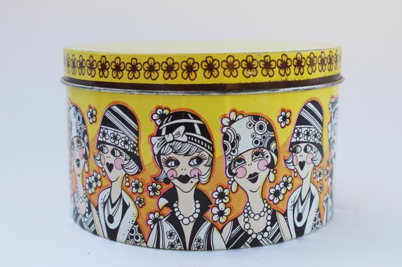 photo of vintage Chein Cheinco litho print tin, 70s does 20s flapper ladies in cloche hats #1