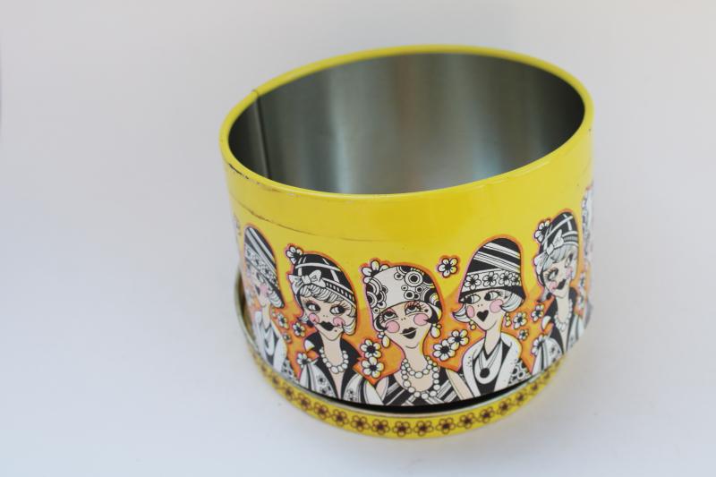 photo of vintage Chein Cheinco litho print tin, 70s does 20s flapper ladies in cloche hats #5